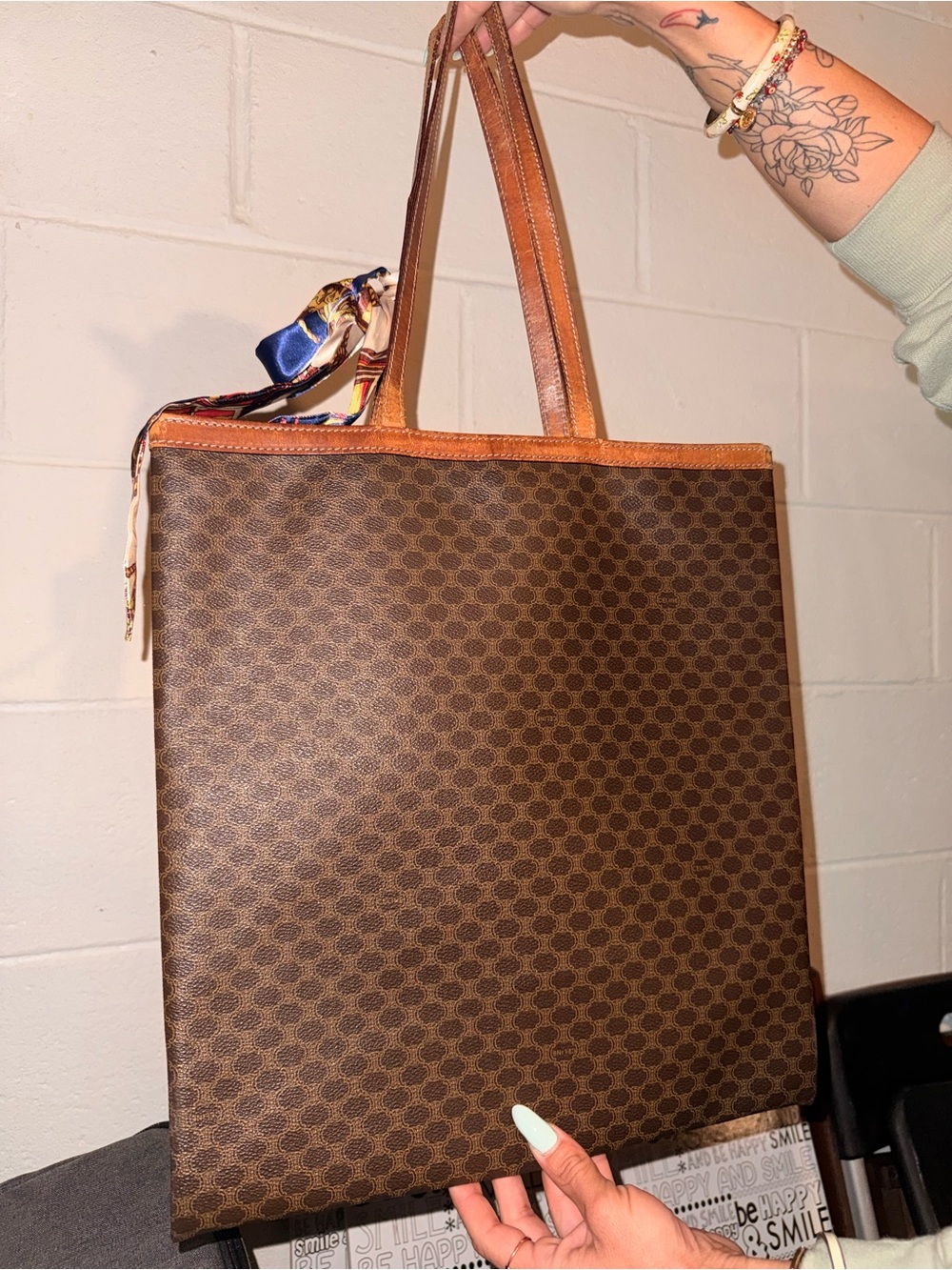 Vintage Celine Macadam Tote Bag | Brown Canvas & Leather | Classic Designer - Picture 2 of 3